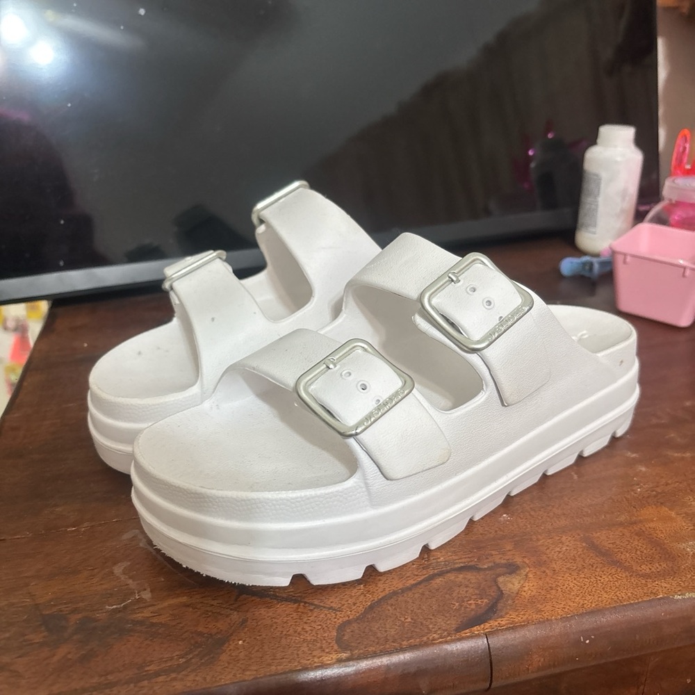White Double Buckle Platform Sandals